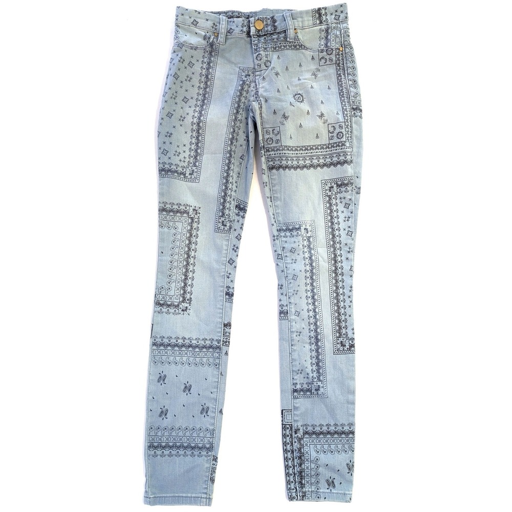 Blank NYC Bandana Paisley Patchwork Skinny Jeans Light Wash Blue Womens 25